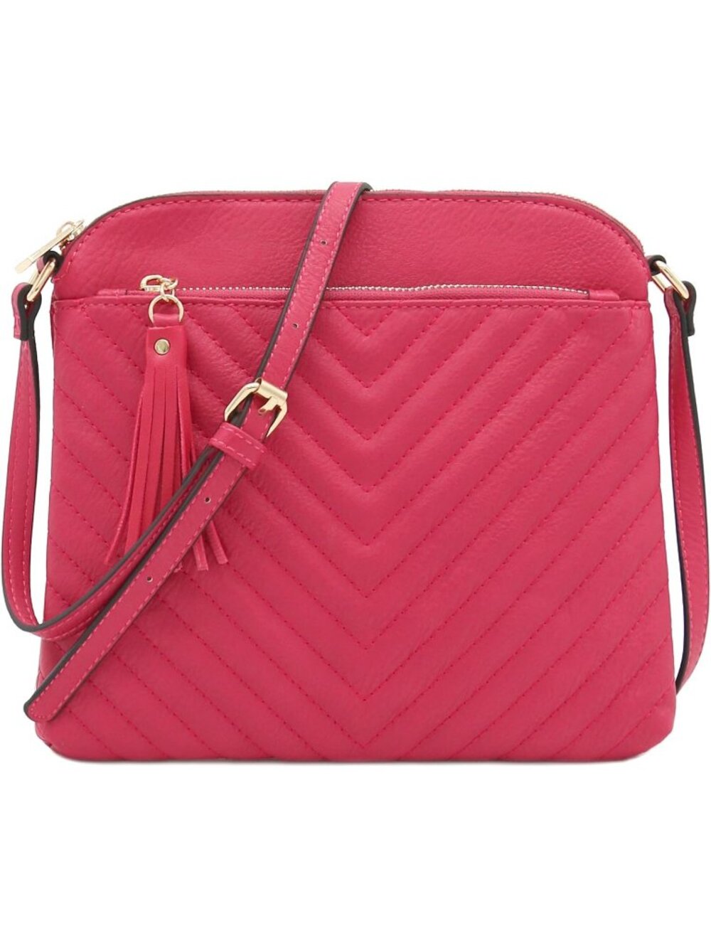 Womens Fuchsia Smoke Chevron Quilted Medium Tassel Accent Shoulder Crossbody Bag
